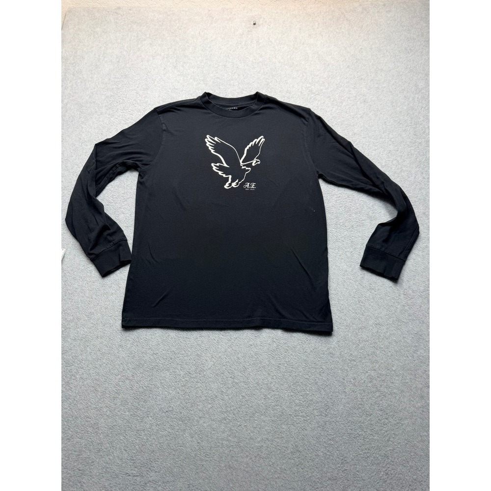American Eagle Mens Black Long Sleeve Eagle Graphic T-Shirt Small Standard Fit